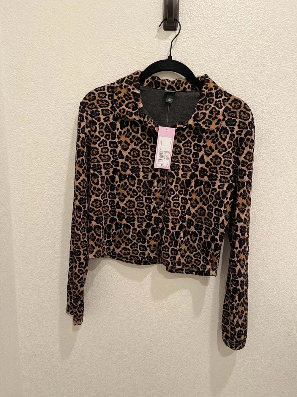 Wild Fable Leopard Print Long Sleeve Cropped Button-Down Shirt